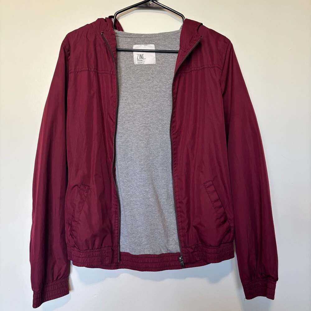 Zine Maroon Lightweight Zip-Up Hooded Windbreaker Jacket